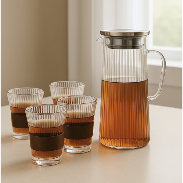 Jarra de vidrio con vasos set x5