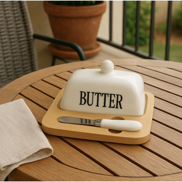 Mantequera “Butter” con Untador – Cerámica & Madera