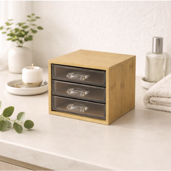 Organizador Multiuso con Cajones – Acrílico & Bambú