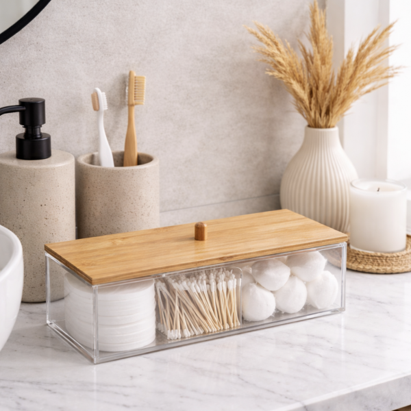 Organizador Multiuso Rectangular con Tapa – Acrílico & Bambú