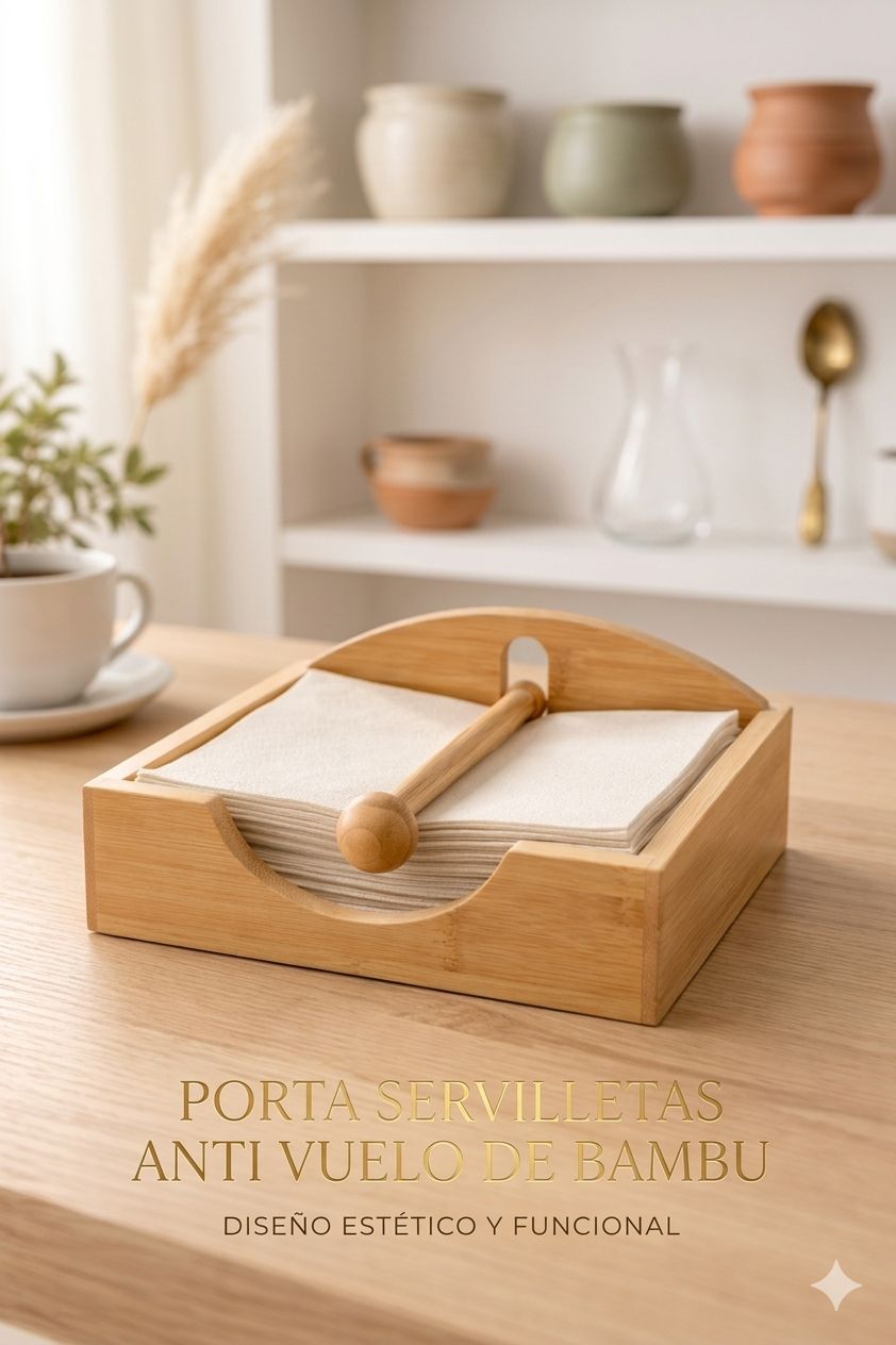 PORTA SERVILLETAS ANTI VUELO DE BAMBU