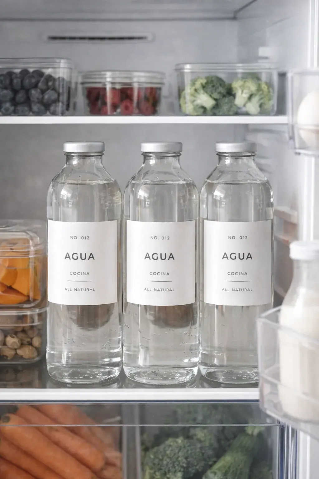 SET X3 BOTELLA VIDRIO ETIQUETA BLANCA AGUA TAPA BLANCA 1 litro