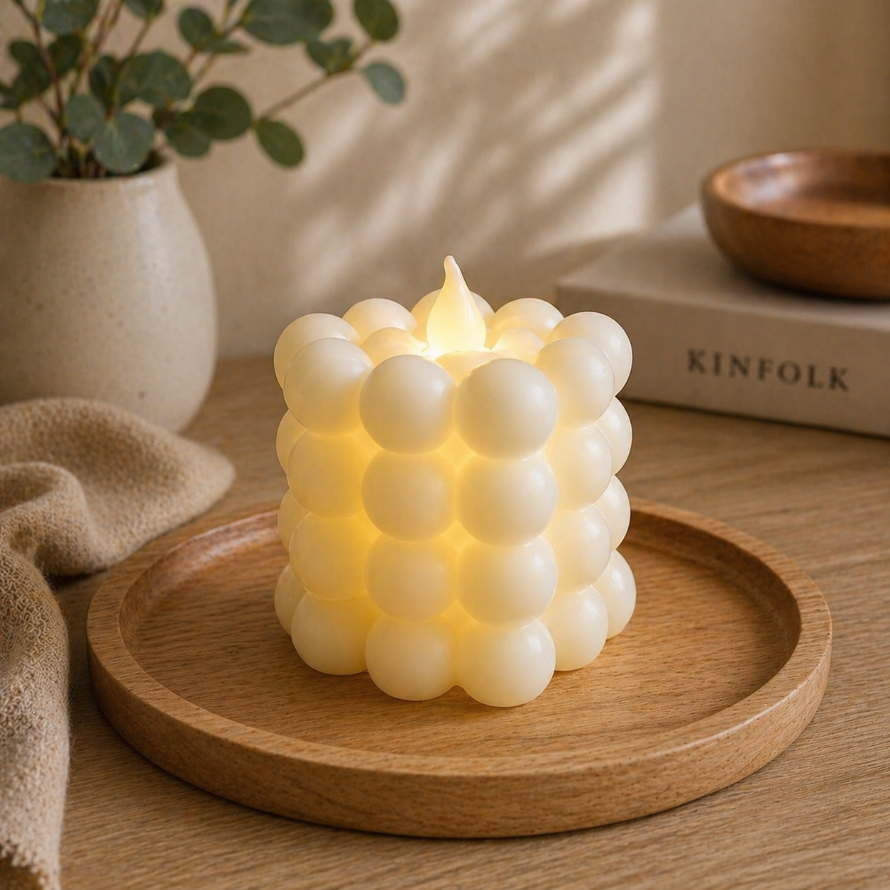 Vela Burbuja Fantasía a Pila Color Cálido Deco