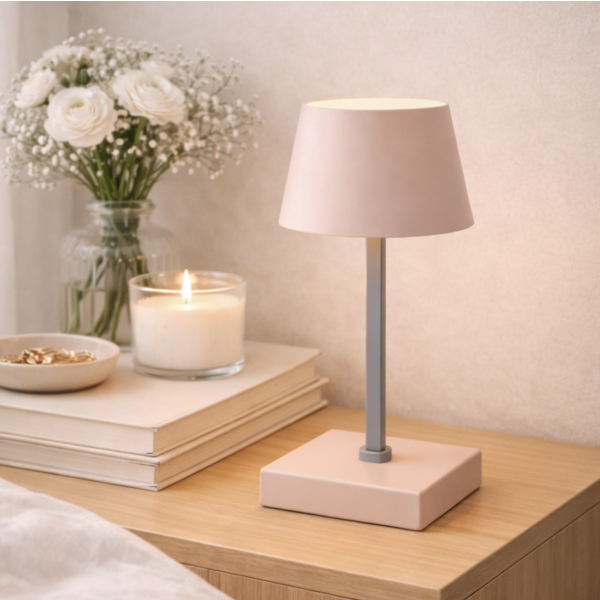 Velador a pila 26 cm rosa al tacto