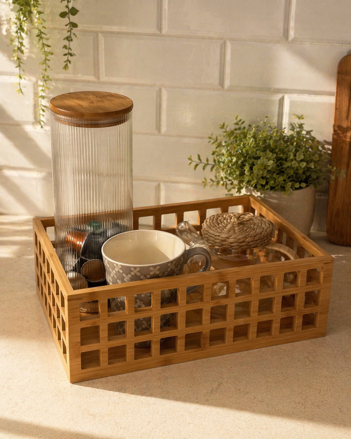 CAJÓN RECTANGULAR BAMBÚ CALADO