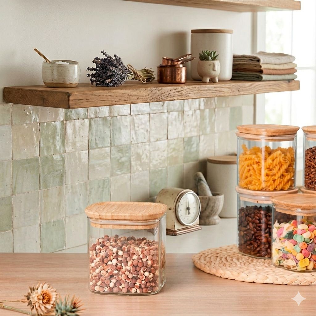 Frasco de Vidrio Hermético Tapa Madera