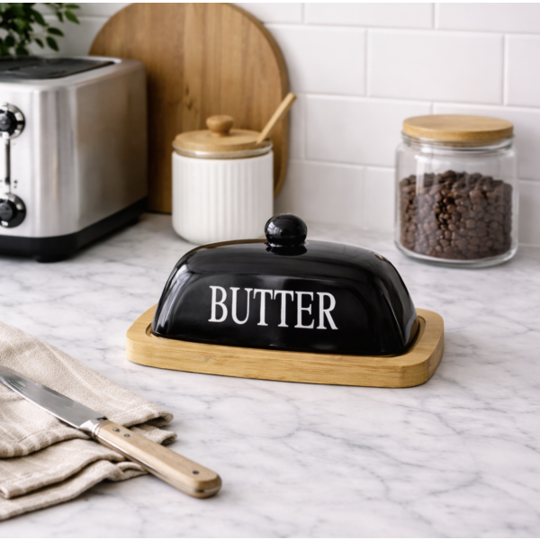 Mantequera “Butter” – Ceramica & Madera (Negra)