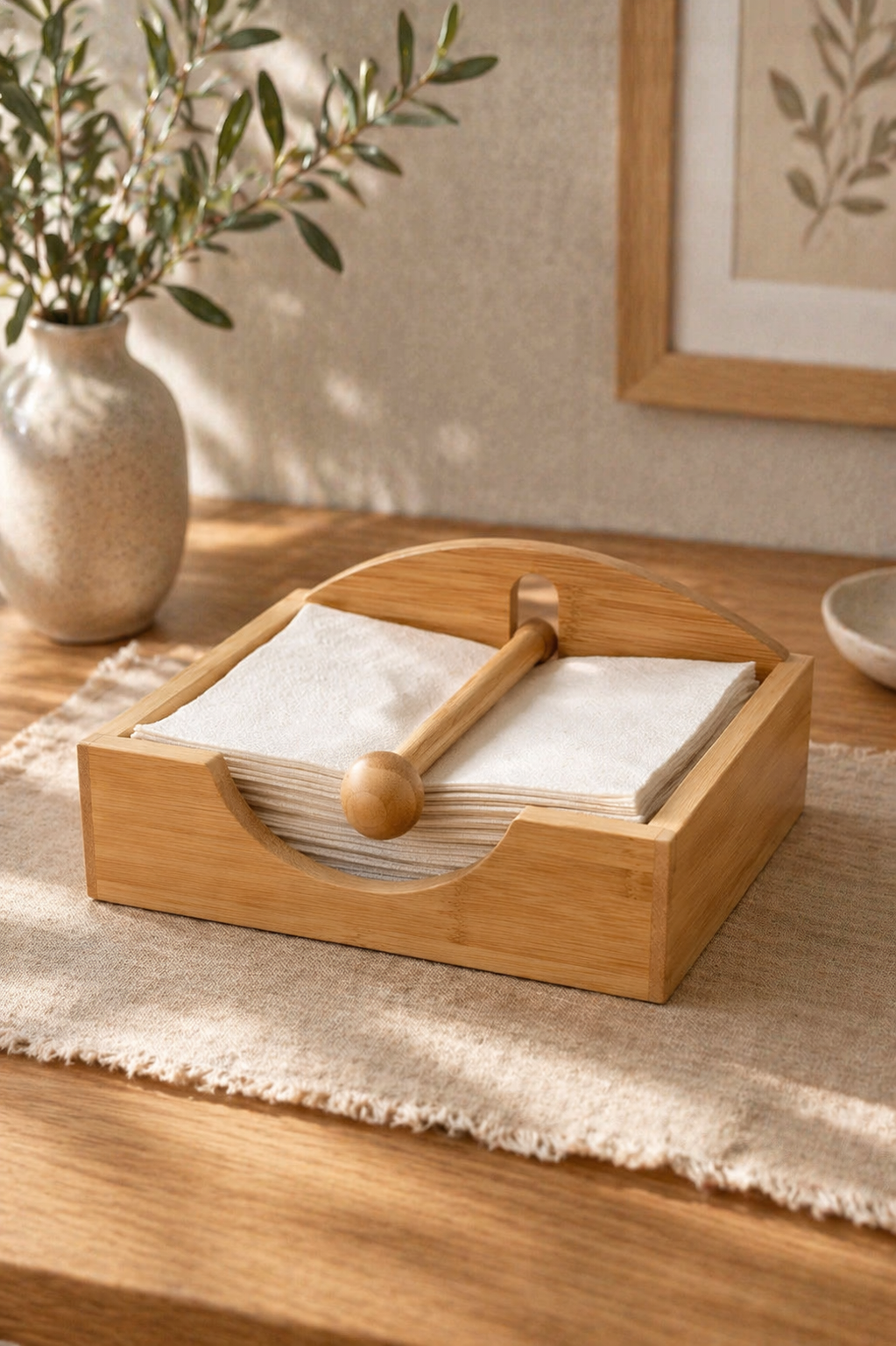 PORTA SERVILLETAS ANTI VUELO DE BAMBU