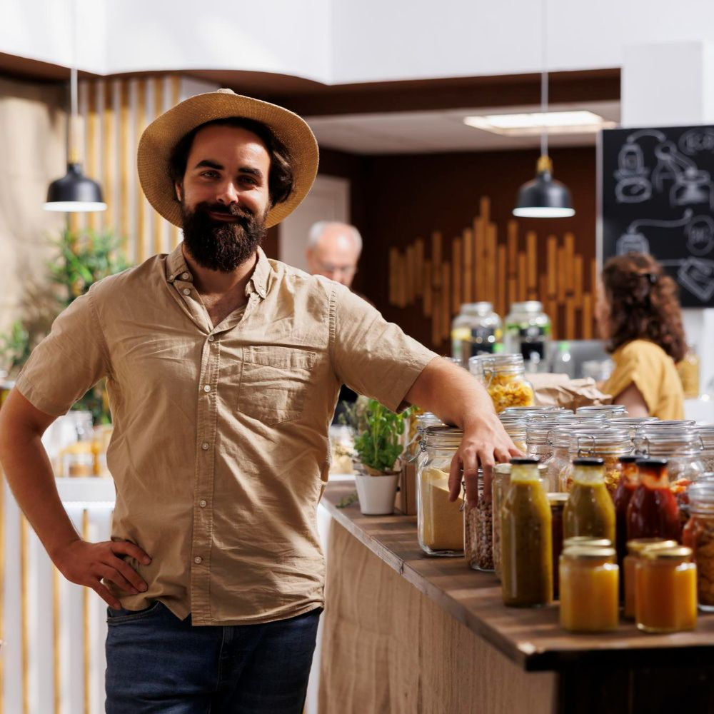 American flag hangs on a pole next to a sidewalk and road in a small town.