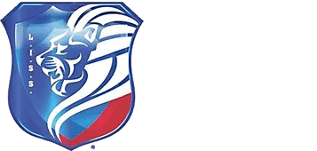 Blue shield logo with lion head silhouette,