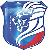 Blue shield logo with lion head silhouette,