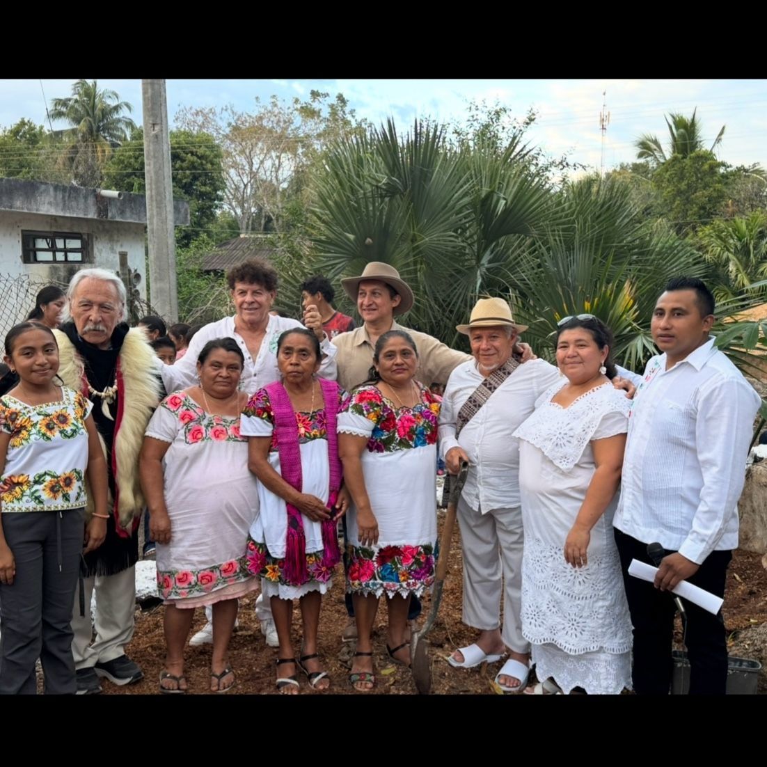 Gathering of elders for Peace Tree planting in Sisbichen. Abuelo Antonio with Grandfather Angaangaq and Inuit leader from Greenland.