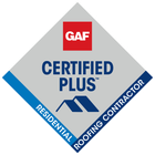 A logo for a certified plus residential roofing contractor