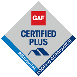A logo for a certified plus residential roofing contractor