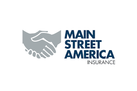 The main street america insurance logo is a handshake between two people.