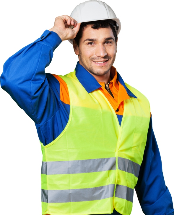 A man wearing a hard hat and a yellow vest