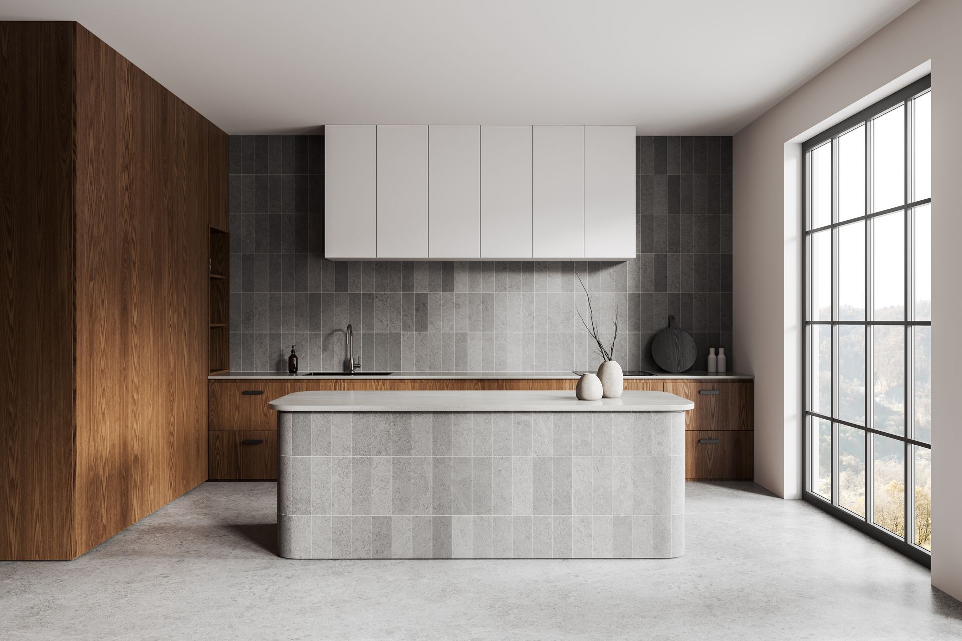 Construction site with circular foundation formwork, rebar, and workers.