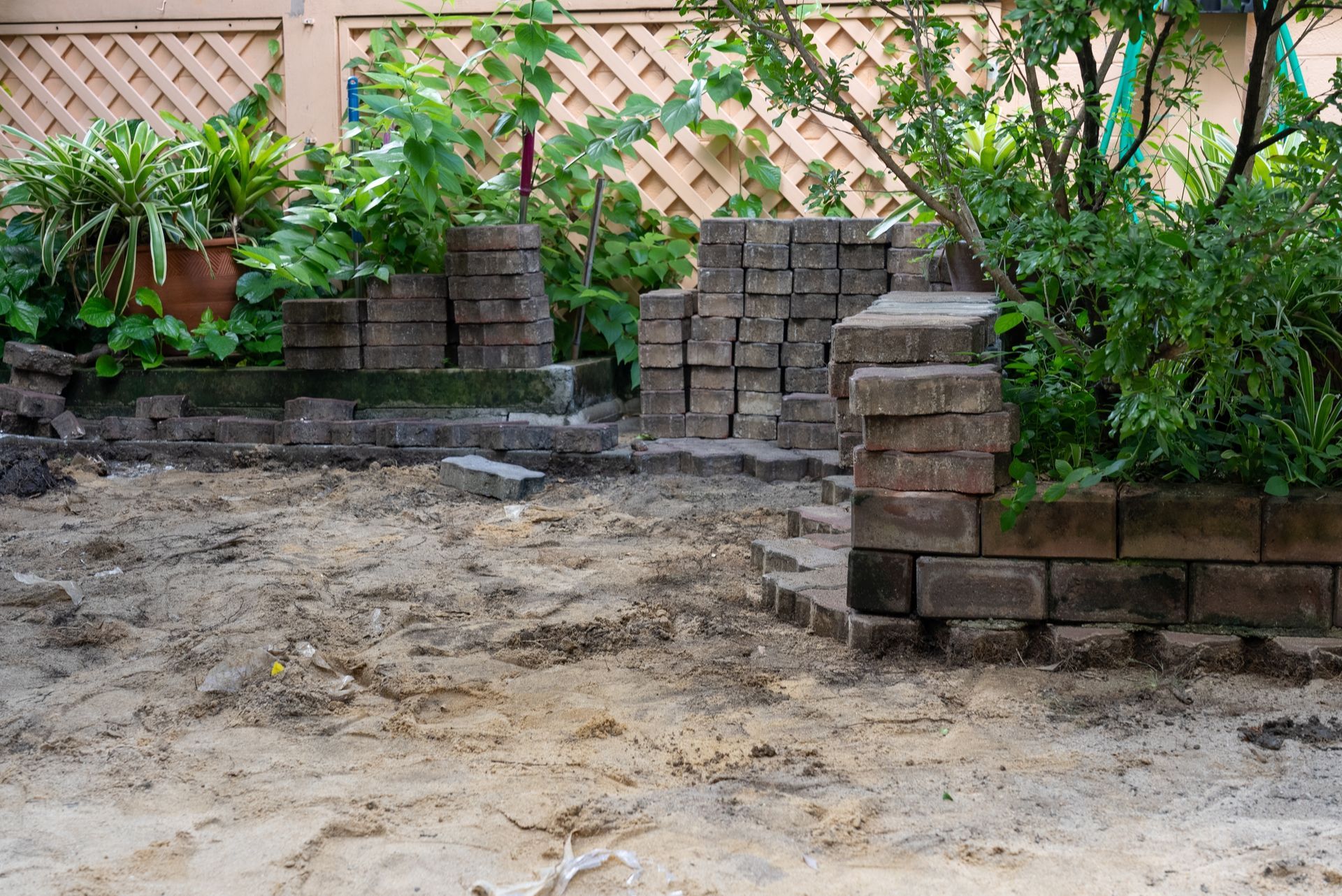 A garden bed under construction.