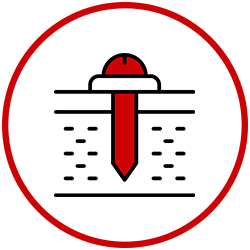 An icon of a screw in the ground in a red circle.