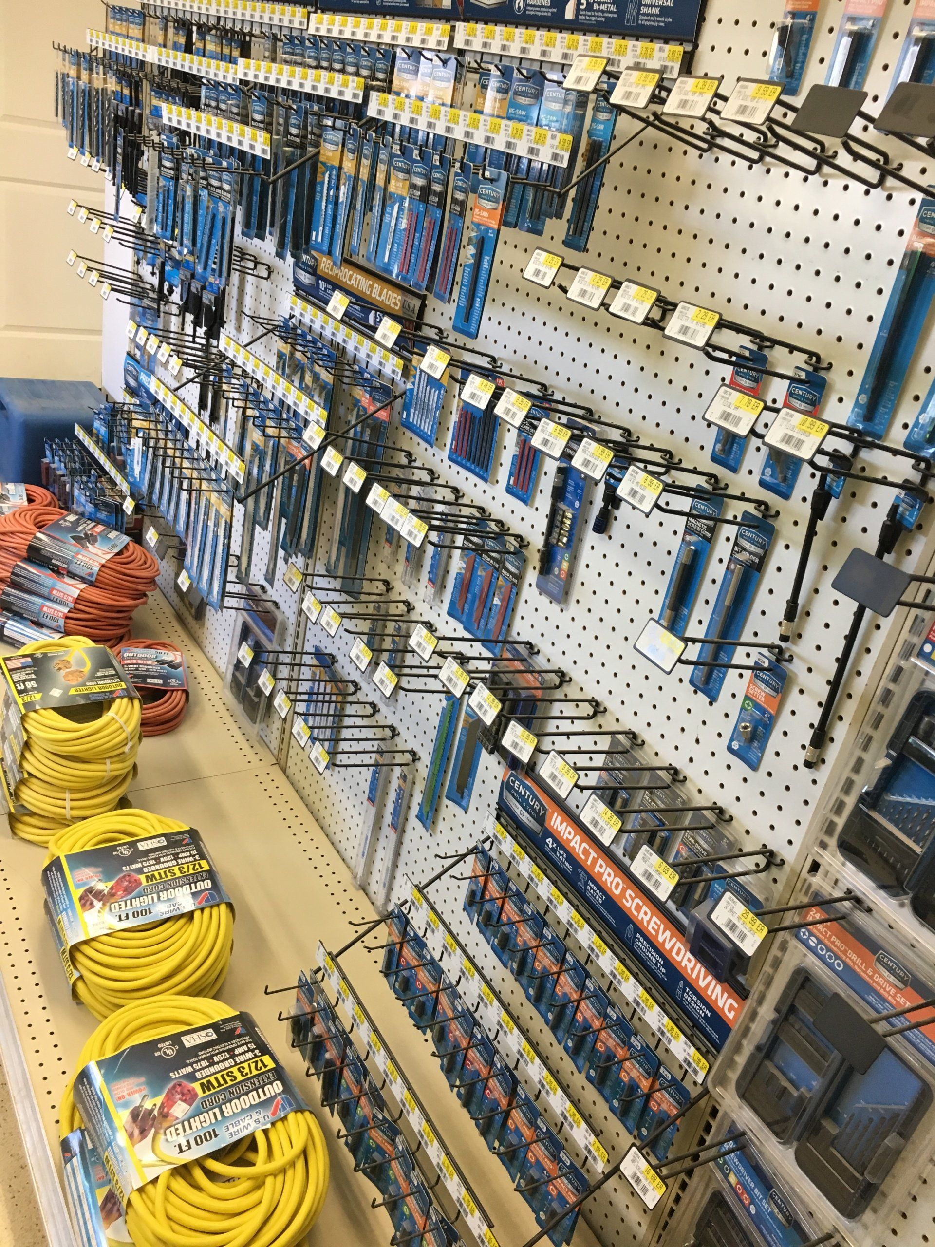 hardware store supplies hanging up