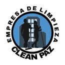 Logotipo: Silueta de dos personas con herramientas de limpieza
