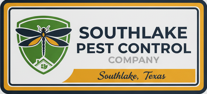 Logo for Southlake Pest Control Company, with a dragonfly icon, in Southlake, Texas.