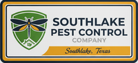Logo for Southlake Pest Control Company, a green shield with a dragonfly, and the city name in Texas.