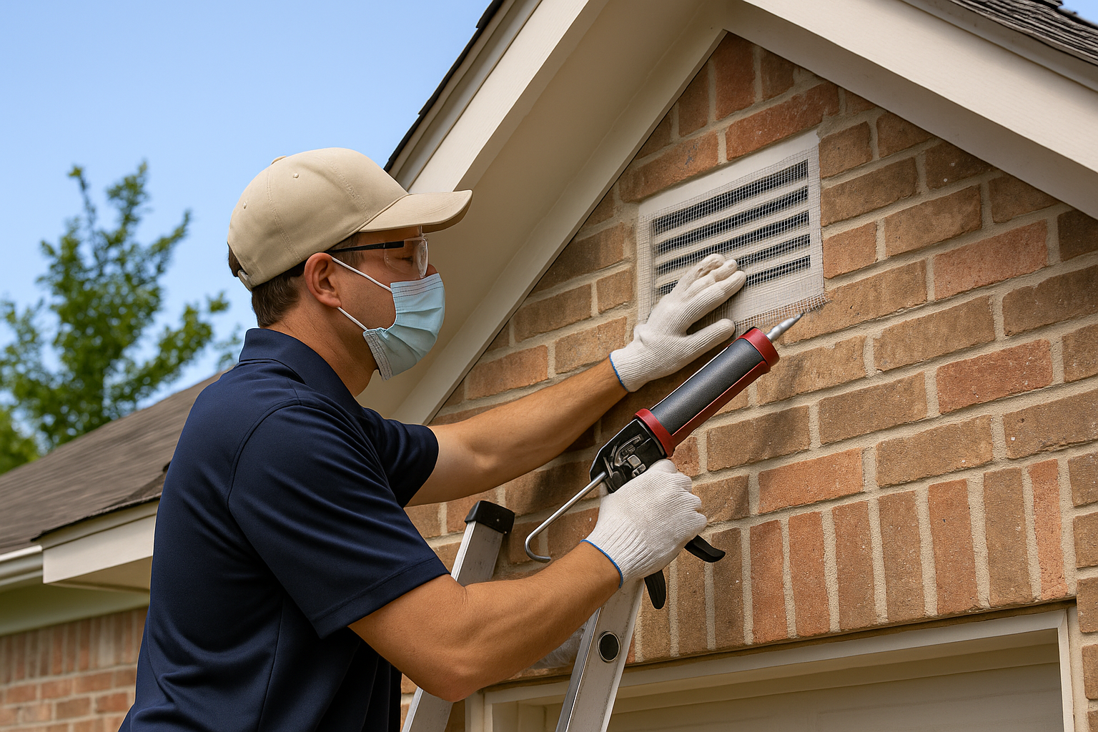 Professional sealing attic vent with rodent exclusion mesh in Southlake home