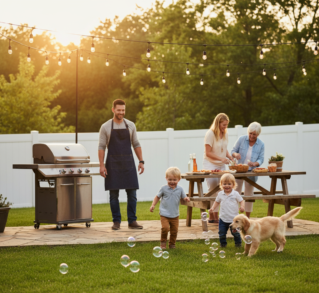 Southlake mosquito control treatment while family enjoys outdoor dinner