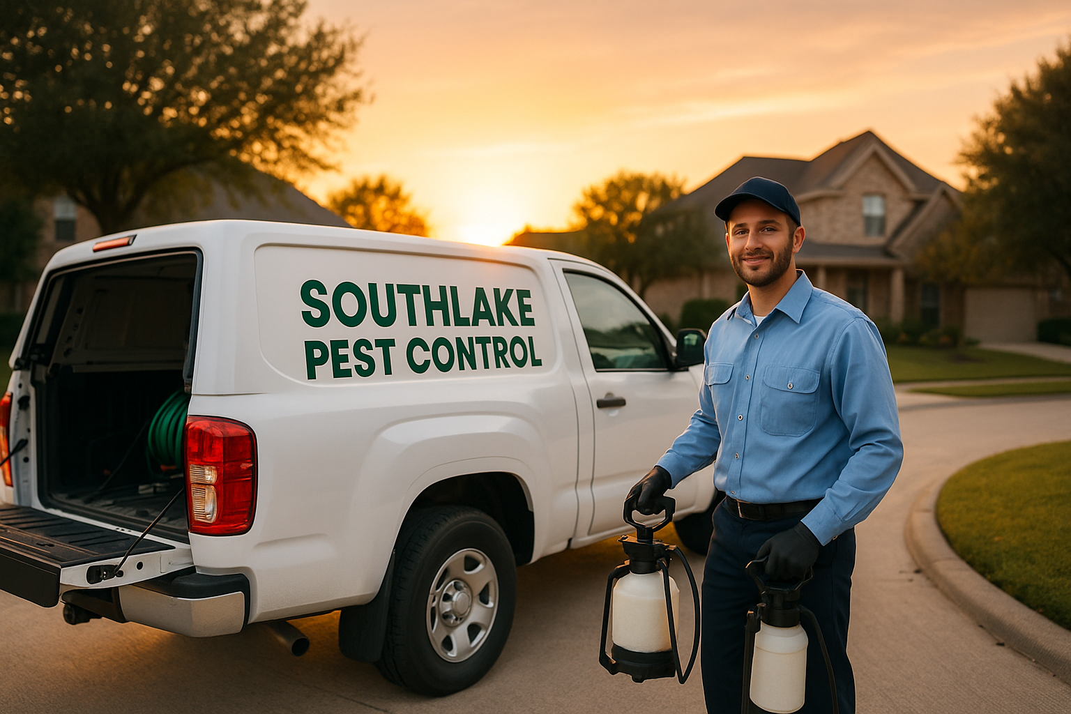 Southlake Pest Control licensed rodent removal team with service vehicles