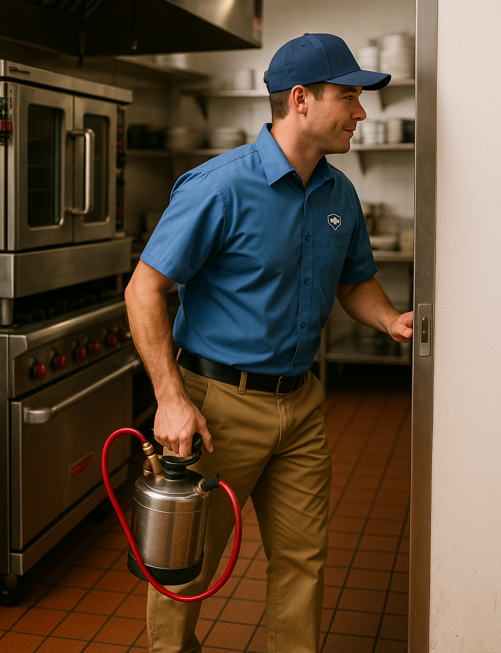 Commercial pest control technician servicing a Southlake restaurant