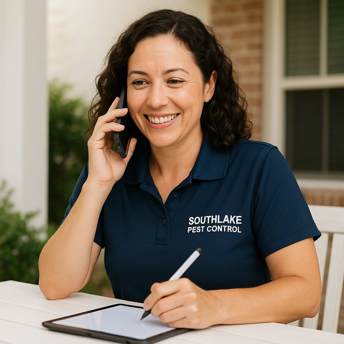 Friendly local Southlake Pest Control representative helping a customer over the phone