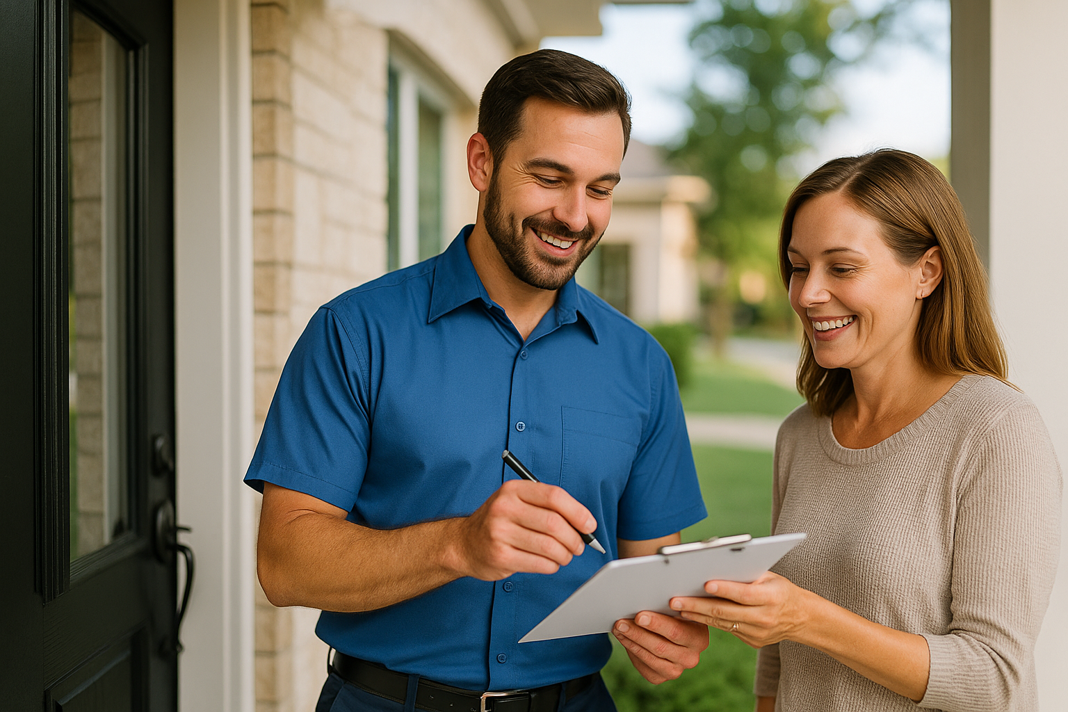 Southlake Pest Control technician showing license to homeowner, building trust