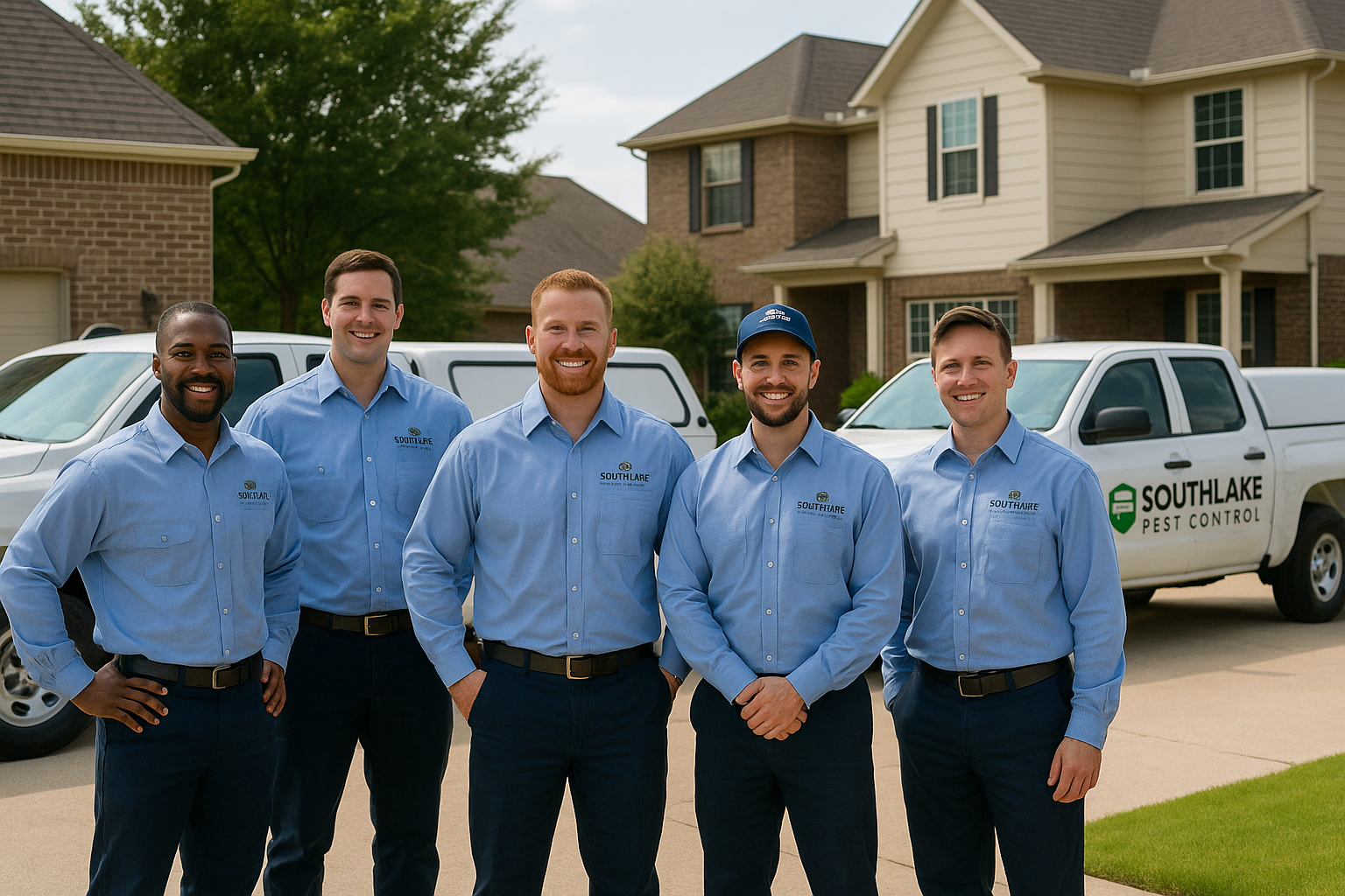 Southlake Pest Control licensed ant extermination team with service vehicles