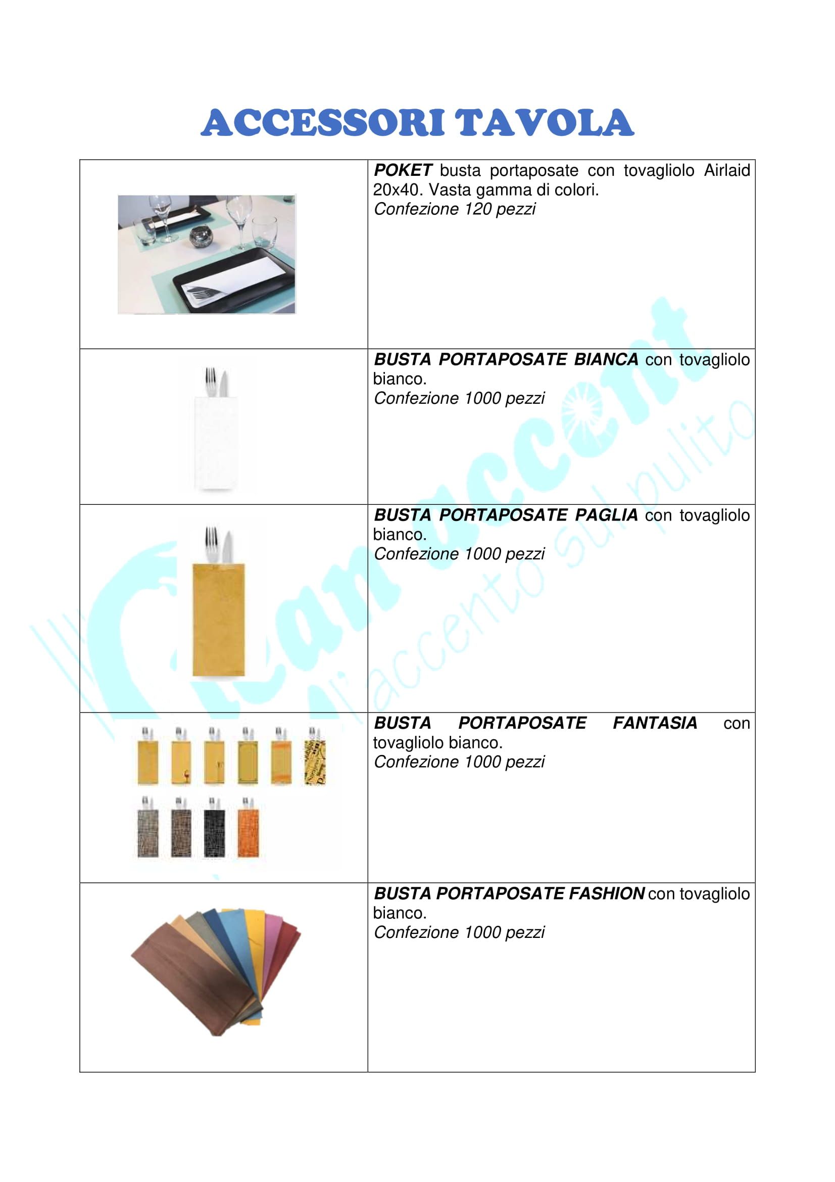 accessori per la tavola e portaposate di carta