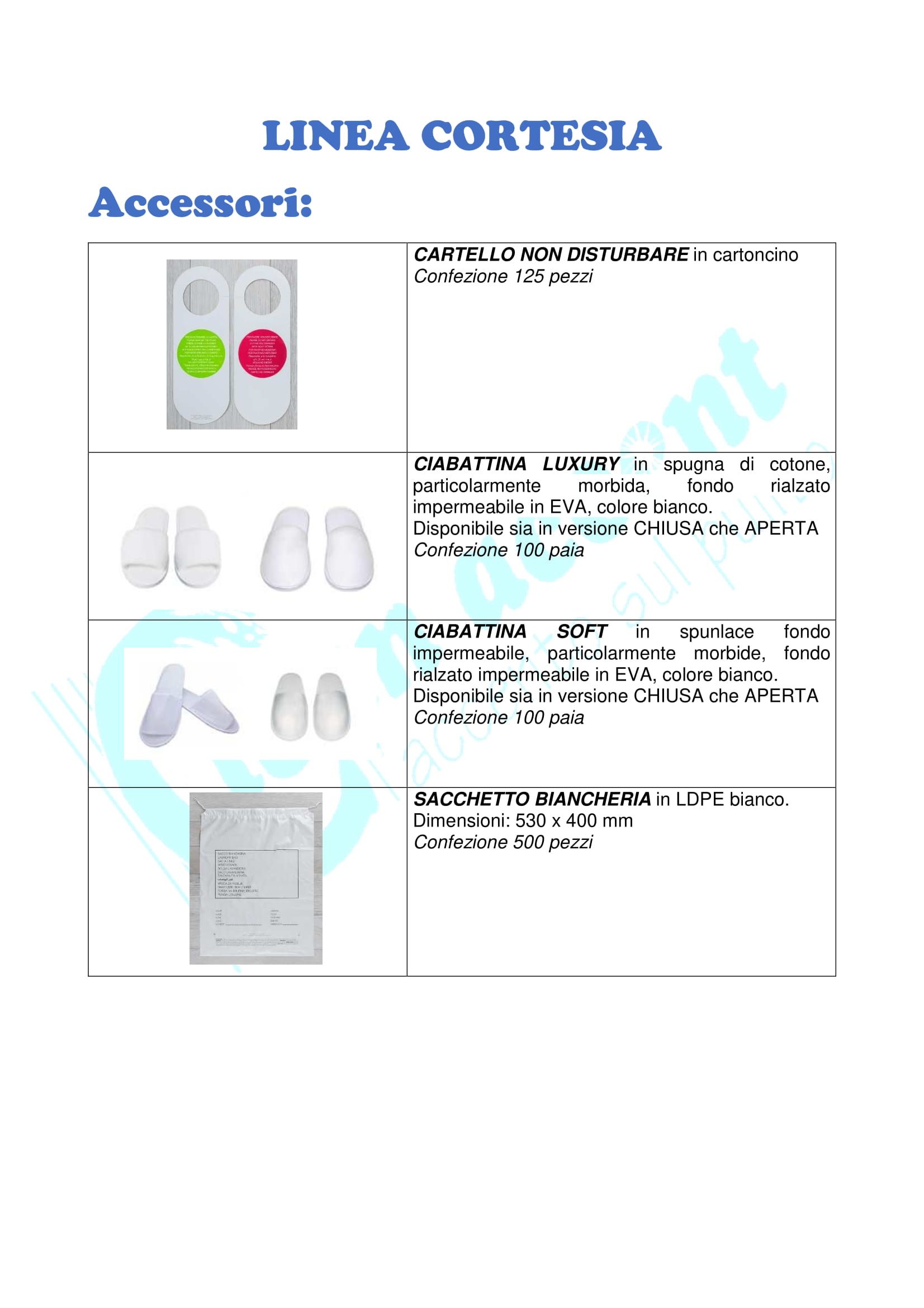 catalogo accessori per linee alberghiere
