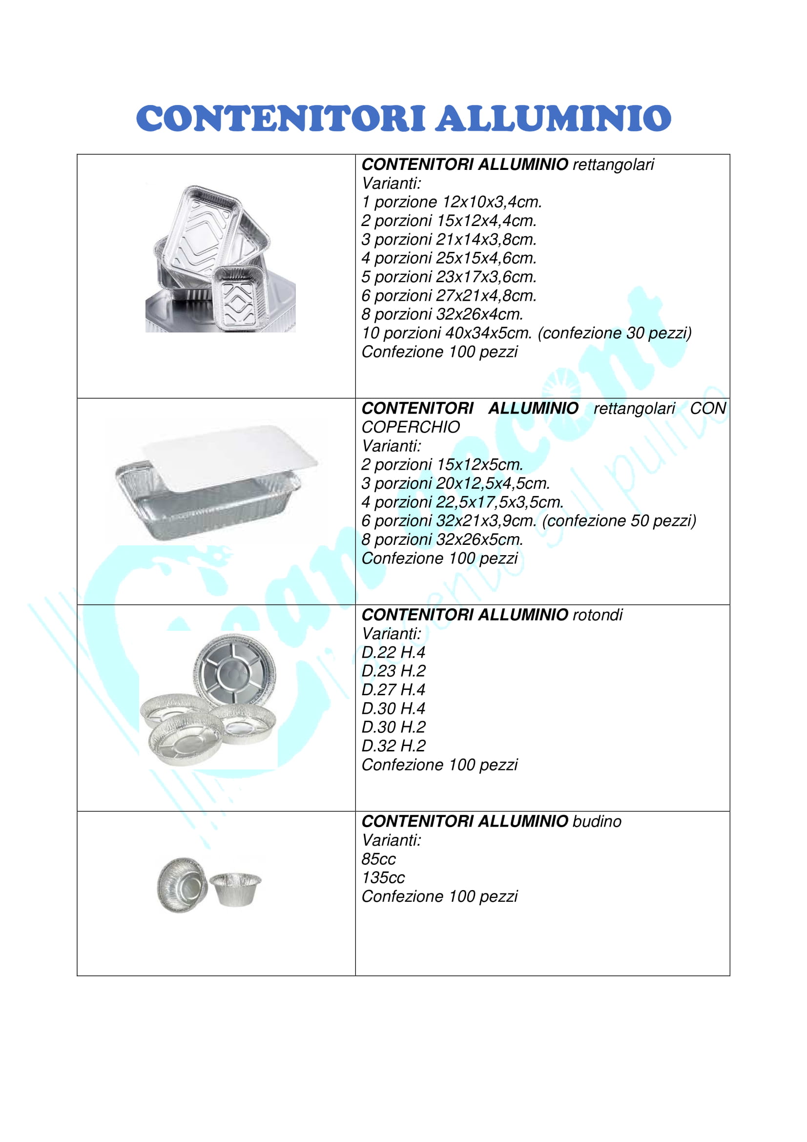 scheda contenitori monouso in alluminio