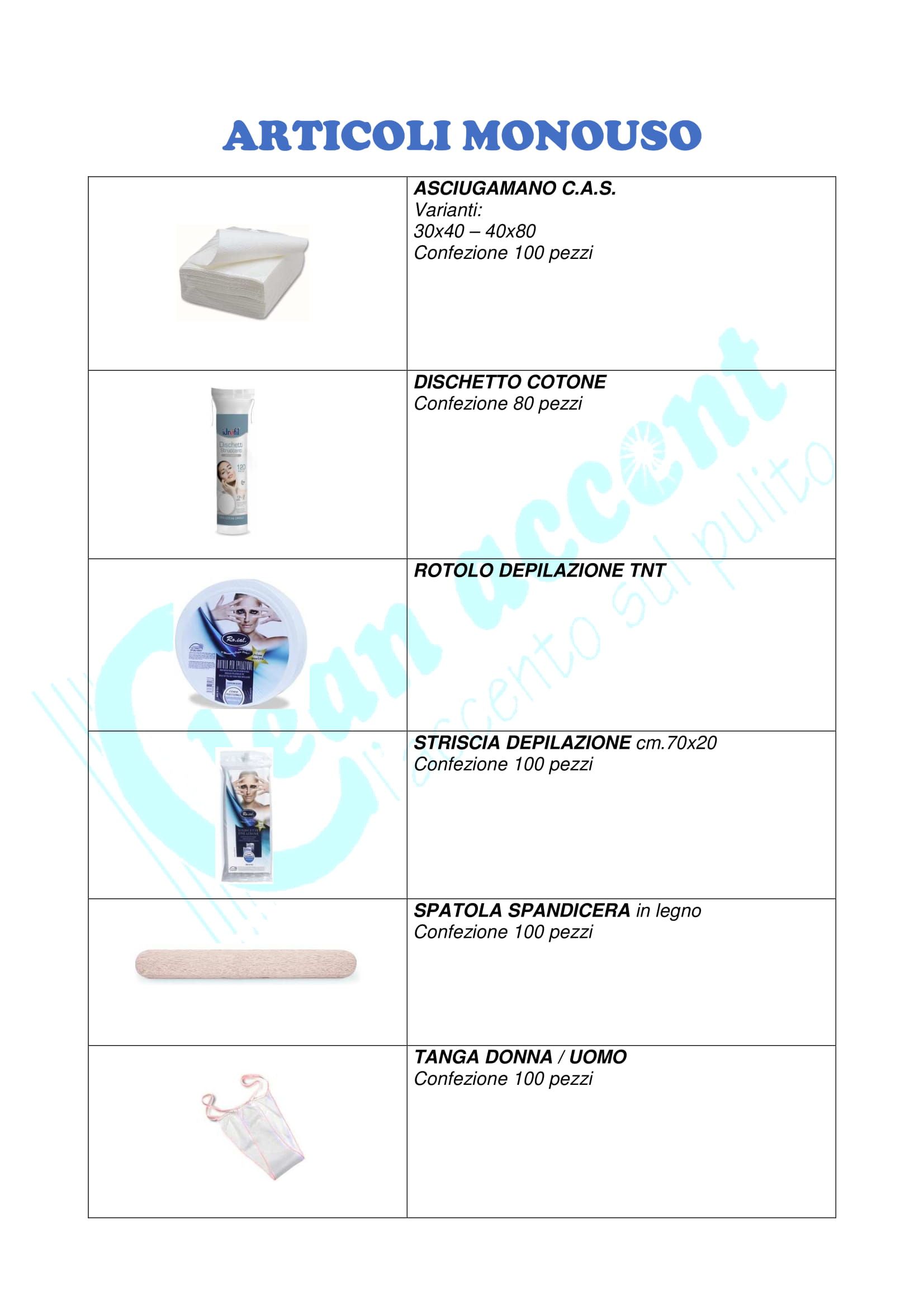 catalogo articoli estetici monouso