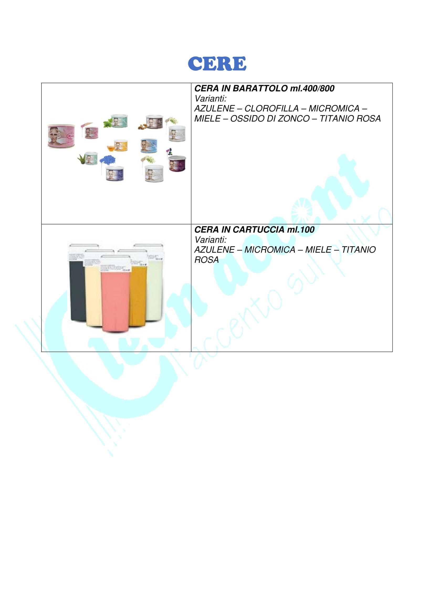catalogo delle cere depilatorie