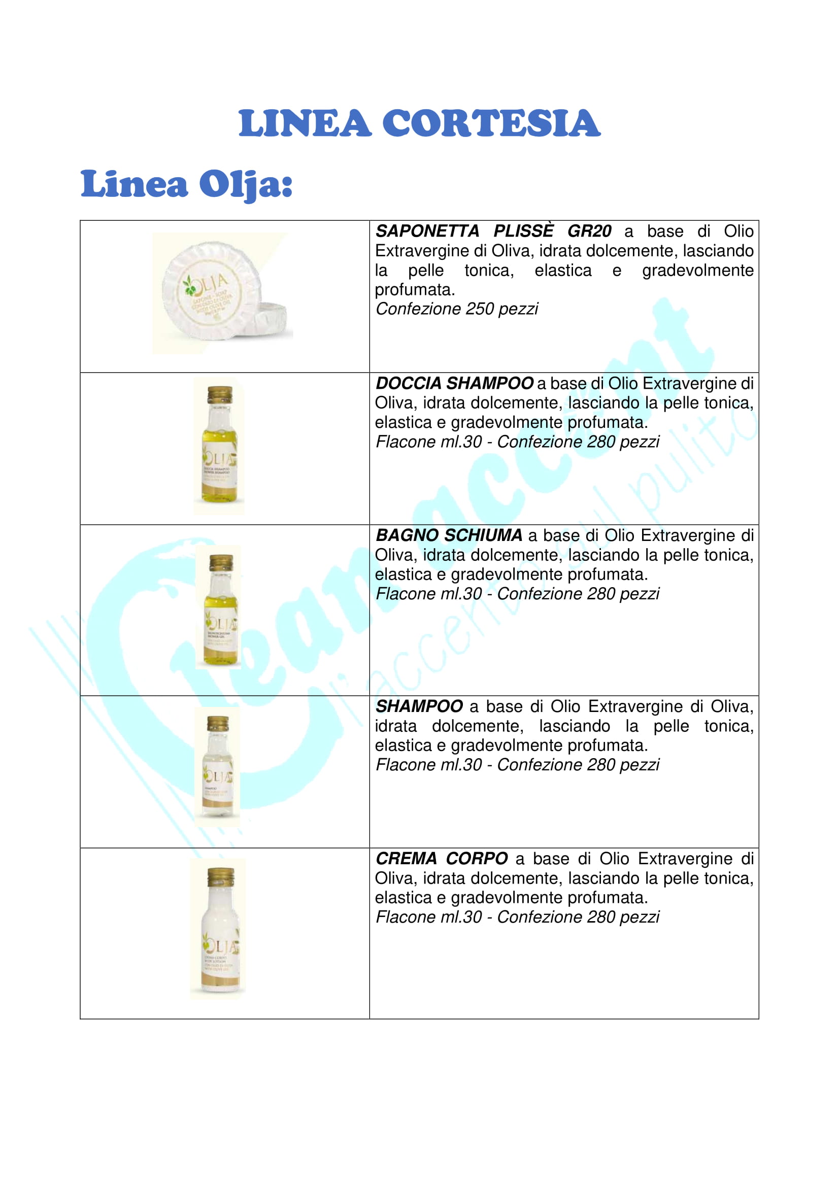 detergenti e accessori per linee alberghiere