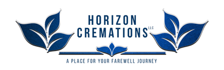 Logo for Horizon Cremations, featuring stylized blue leaves and text 