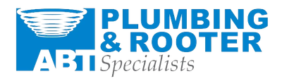 The logo for plumbing and rooter specialists is blue and white.