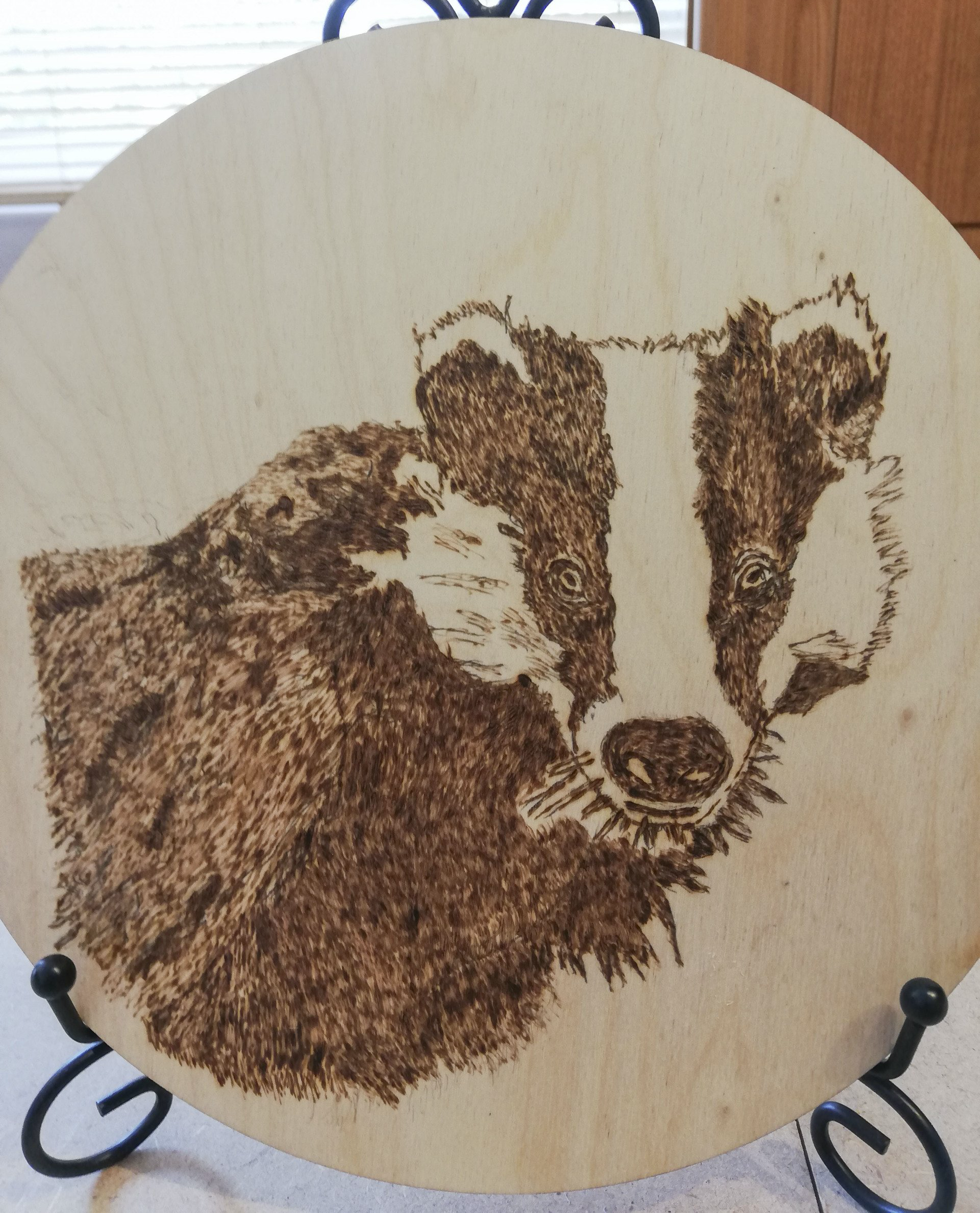 Badger, wildlife, Plaque, dinner, mat, Cornwall, gift, wood, pyrography