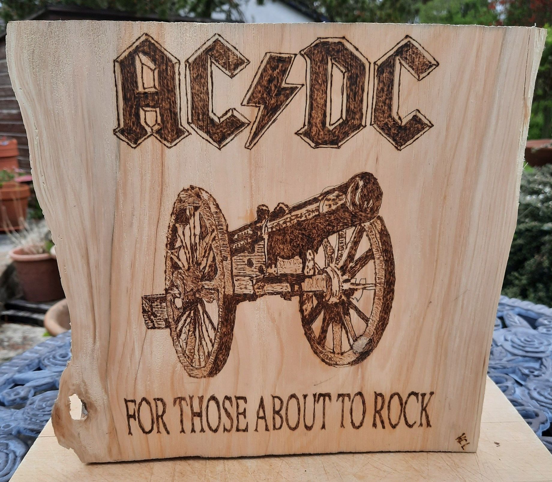 AC/DC - For those about to Rock, ornament, wood, pyrography