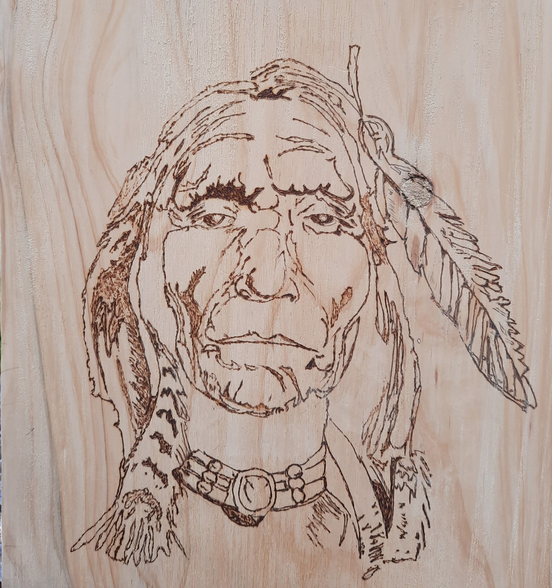 Dignity Indian portrait on wood from Helen's Pyrography