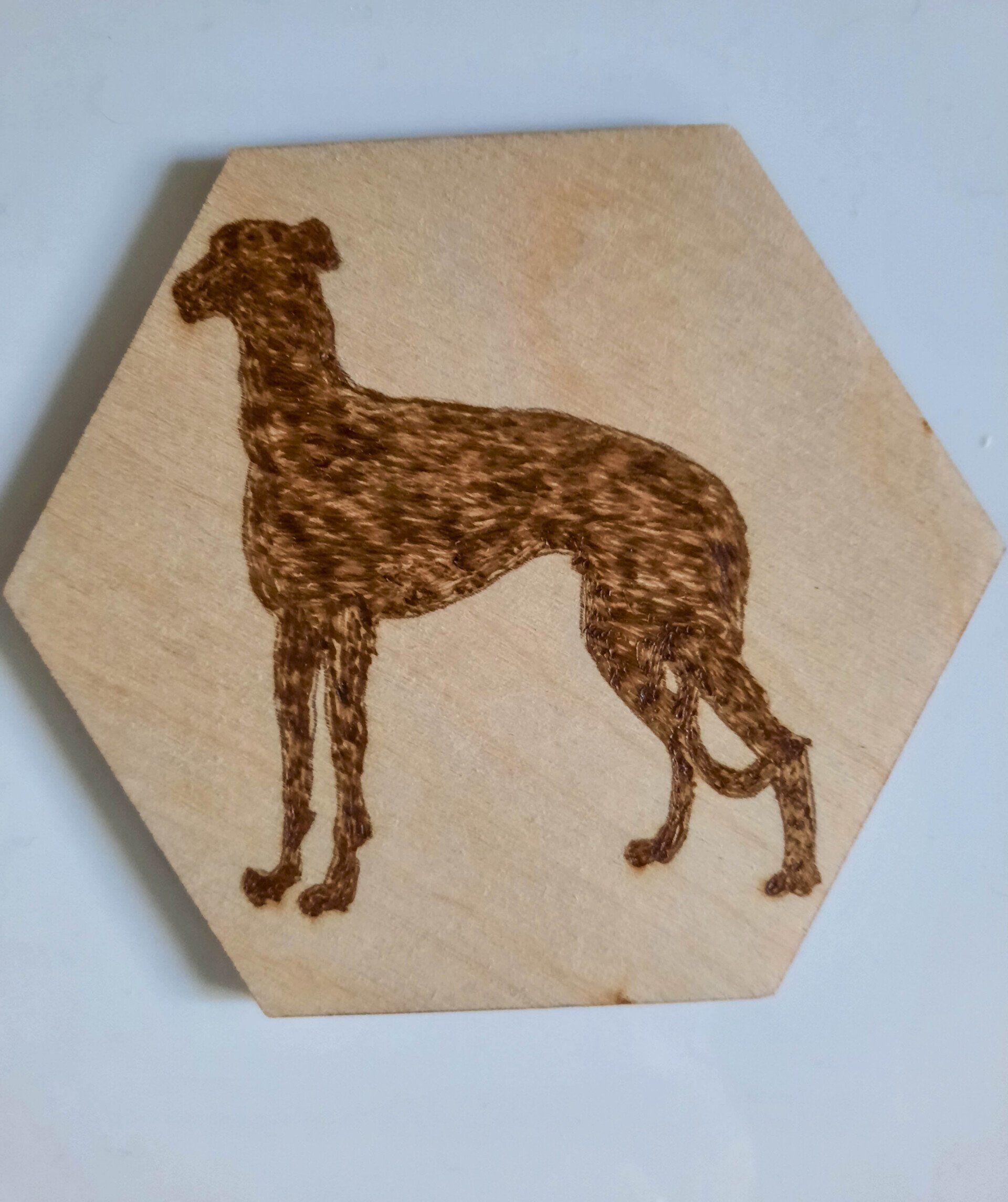 Greyhound Standing Coaster Pyrography