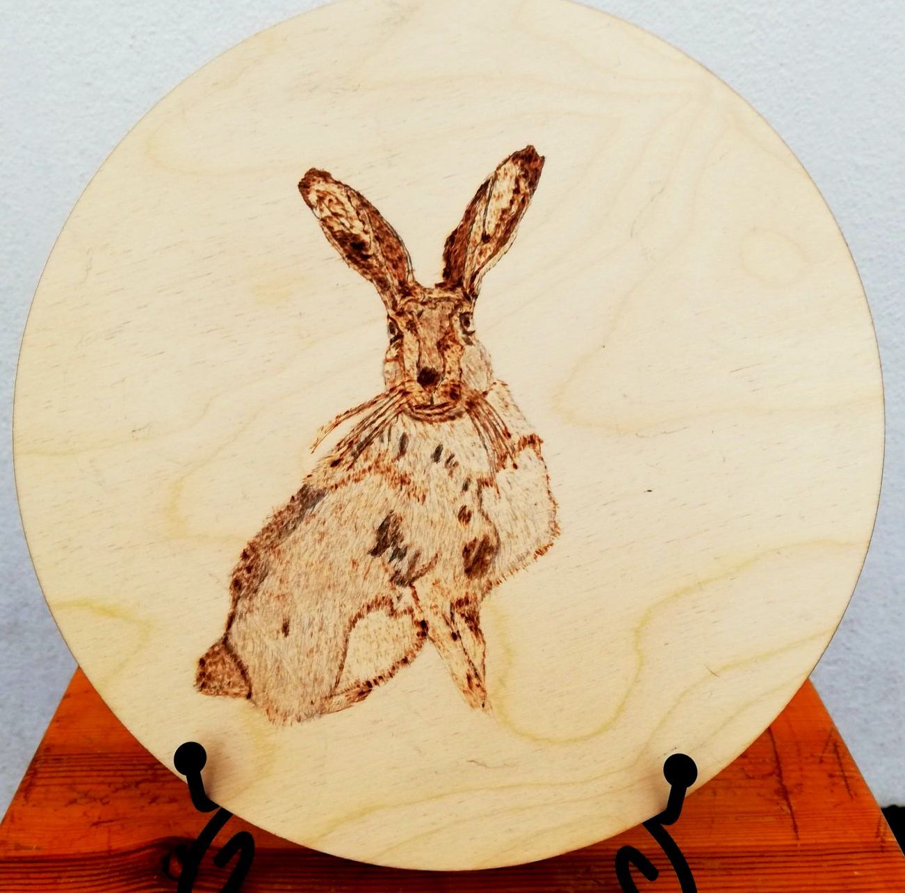 hare, rabbit, animal, Plaque, dinner, mat, Cornwall, gift, wood, pyrography
