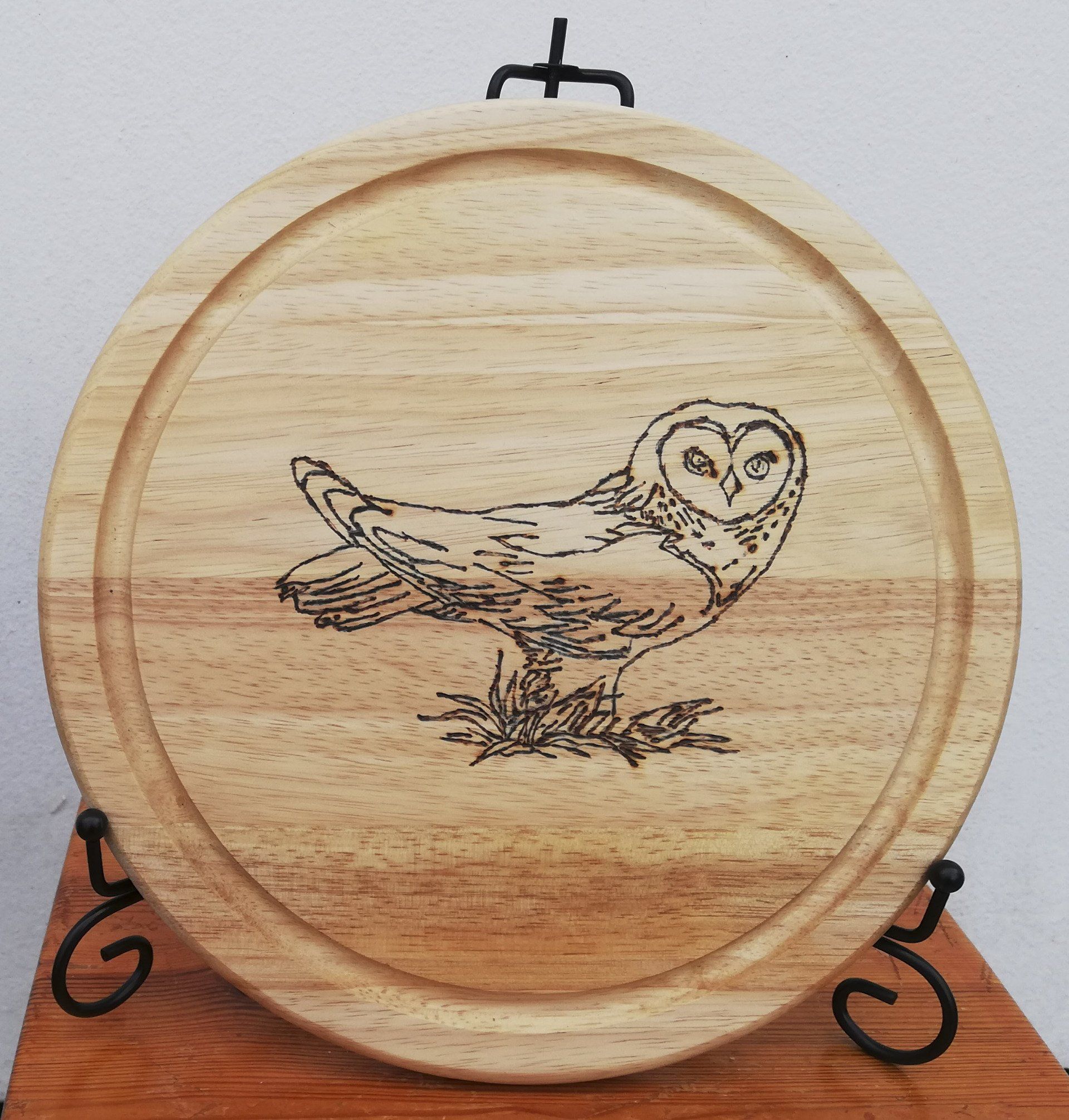 owl, cheeseboard, bird, wood, pyrography, Cornwall, gift, home