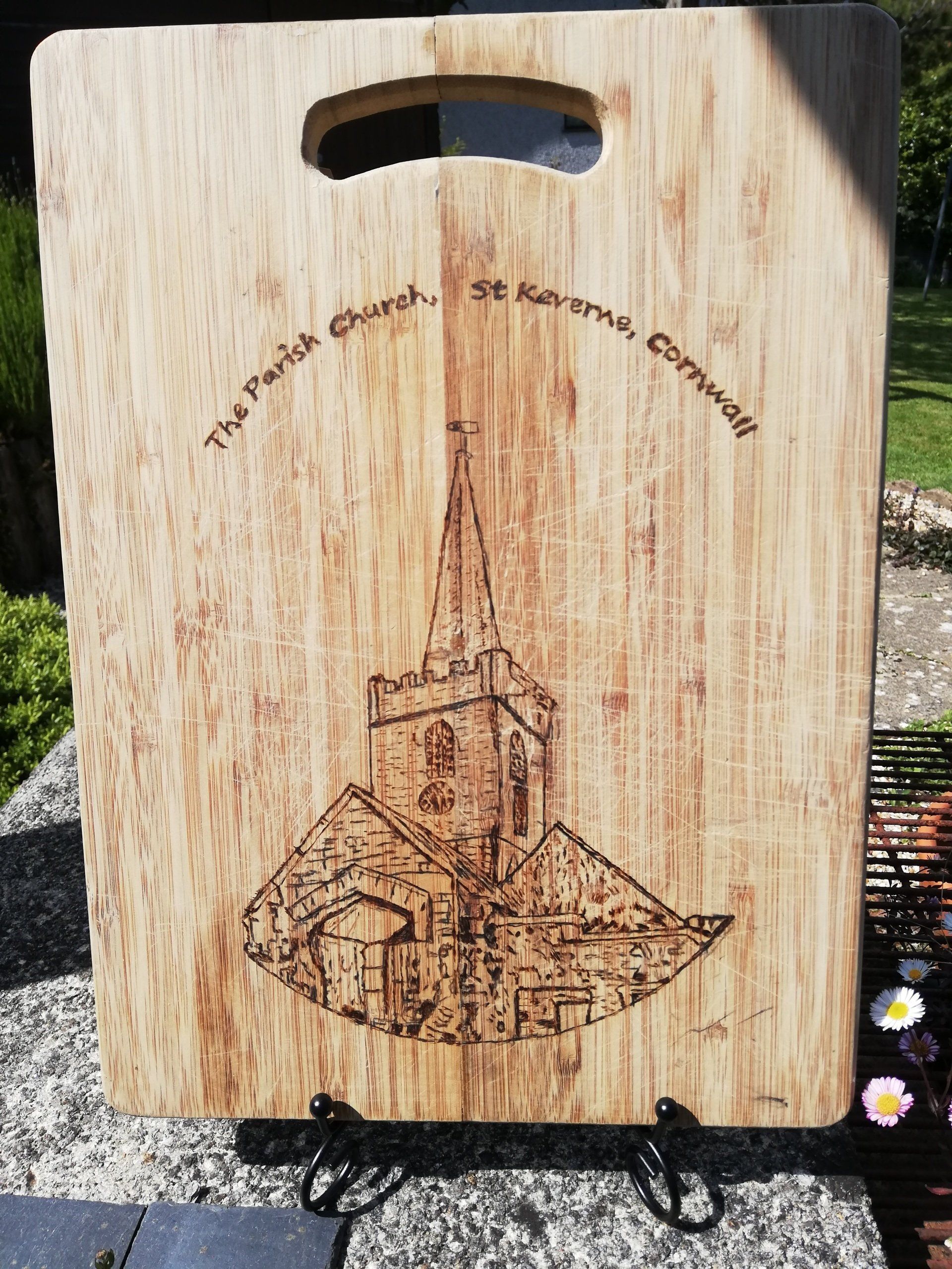St Keverne, pyrography, wood, board, Cornwall, gift