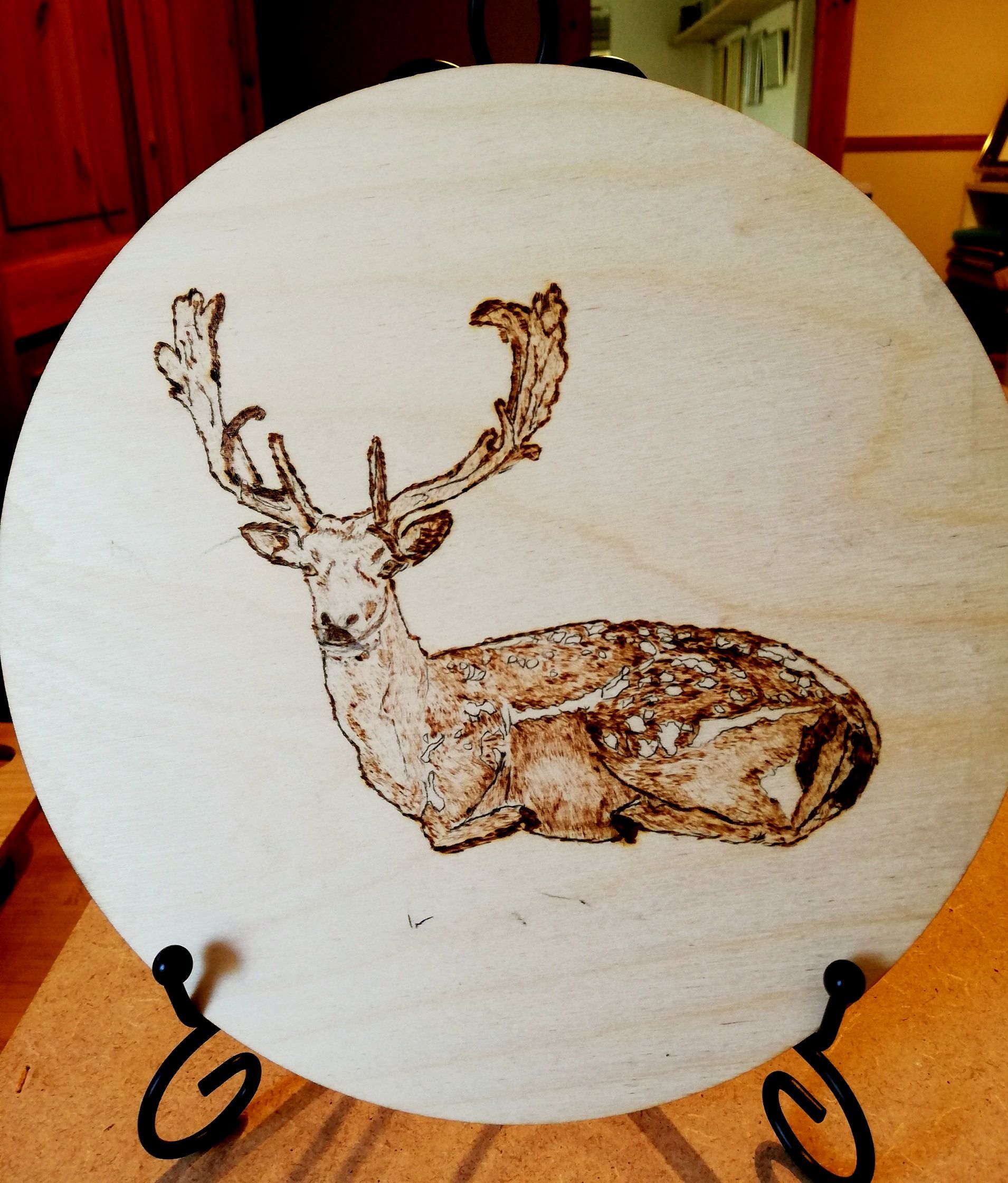 Stag, Plaque, dinner, mat, Cornwall, gift, wood, pyrography